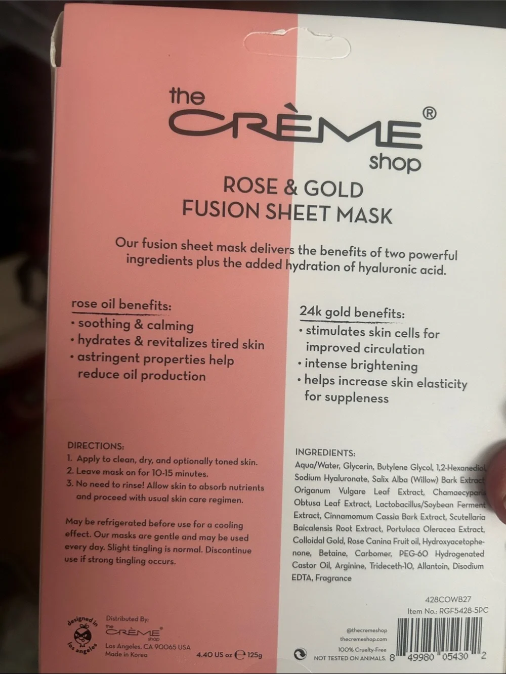Box of 5 The Crème Shop Rose Gold Fusion Sheet Mask NEW